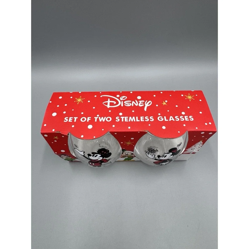 Disney Mickey & Minnie Christmas Holiday Stemless Glasses Set of 2